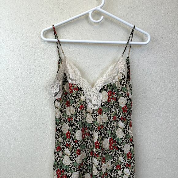 VIntage LA Intimates Satin Slip Floral Dress Lace Open Back Slit - Picture 3 of 10